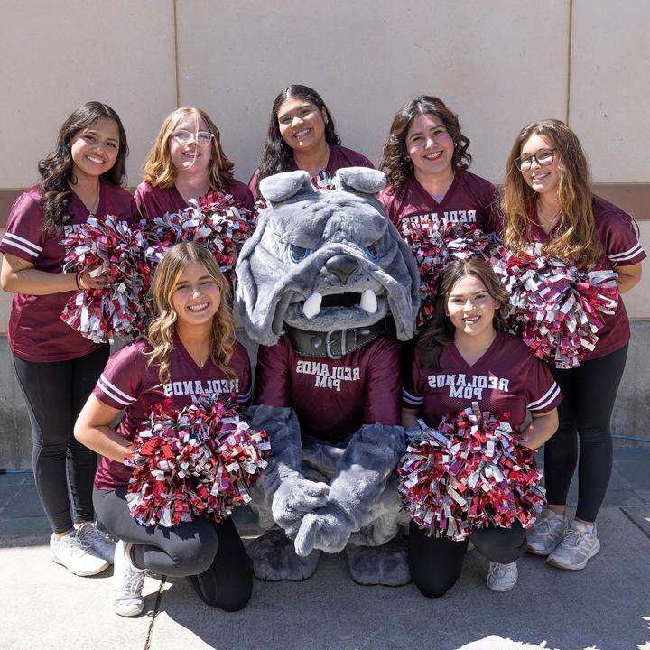 Media card - Redlands pom and Buddy bulldog mascot